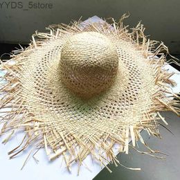 Wide Brim Hats Bucket Hats women casual wide brim raffia str hat Holiday beach travel sun hat Visor cap floppy tassel handmade Leisure sunscreen hat YQ231116