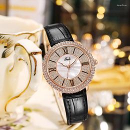 Wristwatches Korean Fashion Starry Watch Female Leather Belt Mother-of-pearl Dial Waterproof