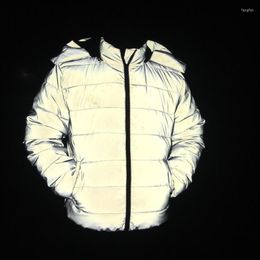 Men's Down Drop Men Winter Reflective Jacket Thick Warm Coat Women Casual Parka Night Reflect Light Hooded Jackets