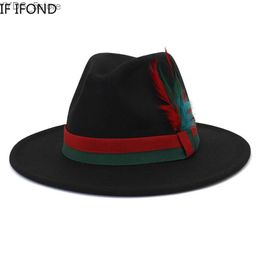 Wide Brim Hats Bucket Hats Fashion Feather Felt Wide Brim Fedora Hat For Women/Men New Autumn Winter Vintage Jazz Hat Party Formal Hat YQ231116