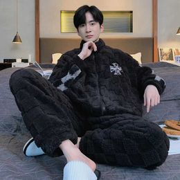 Women's Sleep Lounge Winter Men's Home Clothes Thicken Flannel Pyjamas Set Soft Warm Long Sleeve Sleepwear Long Plush Sleepwear Zipper Pyjamas Pants zln231116