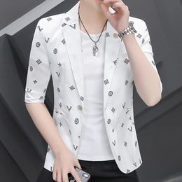 Men's Suits & Blazers Summer Seven-point Sleeve Suit Men Korean Slim Half Small Fashion Trend Printed CoatMen's
