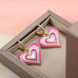 Hoop Earrings Cute Multi-layered Enamel Heart Pendant Fashion Circle Piercing Huggie For Women Charms Jewellery Gifts