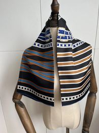 Scarves 2023 Arrival Brand Black Stripe Silk Scarf 90 Cm Square Shawl Twill Wrap For Women Lady Hijab