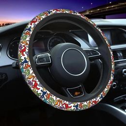 Steering Wheel Covers Haring Geometric Falling Down Up Auto Car Cover Graffiti Art Universal Protector For Trucks