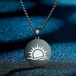 Pendant Necklaces Todorova Stainless Steel Sunshine Engraved Sun Charm Necklace For Women Men Sunrise Choker Dainty Jewelry Gift