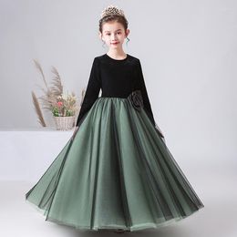 Girl Dresses Elegant O-Neck Long Sleeve For Wedding Flower Girls Princess Dress Fashion Bowknot Children's Performance