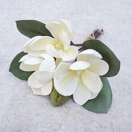 Decorative Flowers Artificial Magnolia Branch Silk Simulation Handmade Fake Flower Bridal Wedding Bouquet Party Supplies Home Decorations