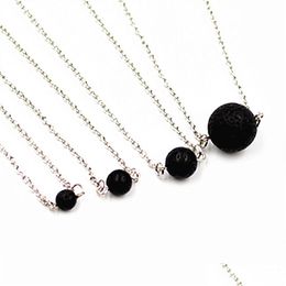 Pendant Necklaces Fashion 6Mm 8Mm 10Mm Natural Lava Stone Necklace Volcanic Rock Aromatherapy Essential Oil Diffuser For Women Jewellery Dh0At