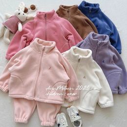 Family Matching Outfits Children s Polar Fleece Suit Zipper Tracksuit Set for Boy Girl Baby Clothes Fall Winter Insulated Sweatshirt Pants Sportwear 231124