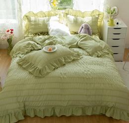 Bedding sets Bedroom Seersucker Lace Duvet Cover Set Princess Bedding Quilt Cover Pillowcase23 Pcs Full Queen King Size Home Bed Clothes 231115