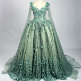 Luxury Sage Green Shiny Quinceanera Dresses Ball Gowns Appliques Bow Beads With Cape Formal Party Dress Vestidos De 15 Quinceanera