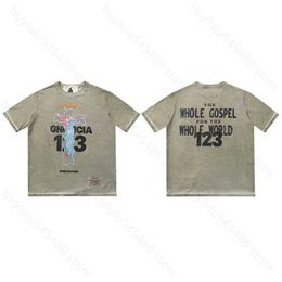 2023 Summer t Shirt for Men and Women Fashion High Street Brand Rrr123 Trendy Vintage Gold Technique Palm Graffiti Printed Short Sleeved Tee R6j3