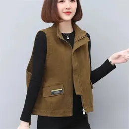 Women's Vests Splicing Loose Casual Vest Waistcoat Female Vintage Korea Fashion Sleeveless Jacket Stand Collar Solid Color