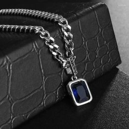 Charm Bracelets Trendy Cuban Chain Setting Shiny Square Blue Zircon Bracelet Necklace For Women Girls Sophisticated Elegant Luxury Birthday