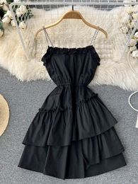 Casual Dresses Vintage Girl Dress Sexy Strapless Backless Spaghetti Strap French Style HIgh Waist A-Line Mini Nightclub Frock