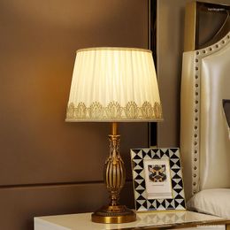 Table Lamps European Style Retro Brass Carved Lamp American Bedroom Bedside Living Room Kitchen Home Decor Light Fixtures