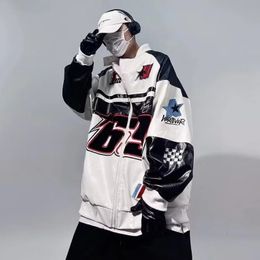 Men's Jackets Bomber Women Male Flocked Outerwear PU Hip Hop Leather Y2k Vintage Varsity Embroidery Jackets Racing American Baseball 231116