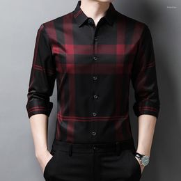 Men's Dress Shirts 2023 Spring And Autumn Style Men's Slim Fit Silk Youth Casual Fashion Breathable Striped Shirt Men Tops