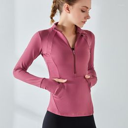 Active Shirts 2023 Spring Workout Sport Tops Women Half Zipper Jogger Slim Fitness Jacket Quick Dry Yoga Running Training Sportswear
