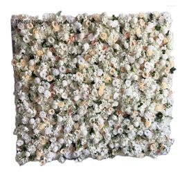 Decorative Flowers TONGFENG White Champagne Artificial Silk Rose Plants Roll Up Flower Wall Panel Room Wedding Hogar Backdrop Decoration For