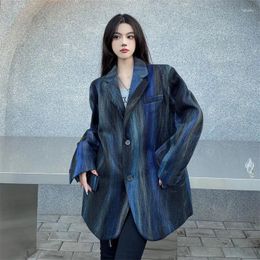 Women's Suits UNXX Unique Trendy Smoky Painting Textured Shoulder Pad Blazer Jacket For Women Autumn Winter Loose Fit Suit Casual Top