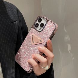 Luxury Triangle P Bling Glitter Phone Cases For iPhone 14 13 12 Pro Max Case Fashion Designer Rhinestone Diamond Women Back Cover 3 Colours 818D