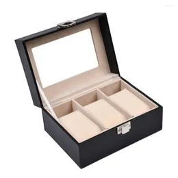 Watch Boxes Jewellery Box Convenient Faux Leather Storage Glass Top Rectangle PU For Gift
