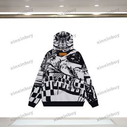 xinxinbuy Men designer Hoodie Sweatshirt Chessboard grid Jacquard knit wool long sleeve women red Black white gray S-2XL