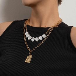 Pendant Necklaces Vintage Punk Thick Chain Necklace Women Fashion Imitation Pearls Irregular Geometric Colar Jewelry Gift