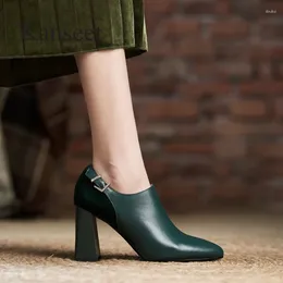 Dress Shoes Kanseet Women's Pumps Autumn Genuine Leather Pointed Toe Elegant Handmade Thick High Heels Female Footwear 40 Green