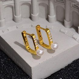 Hoop Earrings Non-fading Gold Colour Pearl Bride Jewellery Charm Women Trendy Elegant U-shaped Geometric Ear Accessories