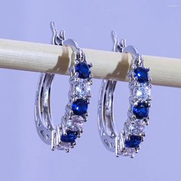 Dangle Earrings Fashion Women Blue CZ Hoop High Quality Cubic Zirconia Geometric Round Circle For Trendy Wedding Jewelry