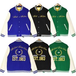 Jaqueta masculina Rhude Vintage Woolen Baseball Jersey Letter bordado Casaco de beisebol piloto