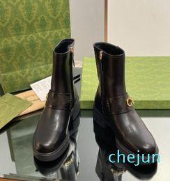 women's long and short boots, cowhide upper, sheepskin lining, low heel, round toe, side with metal buckle decoration,