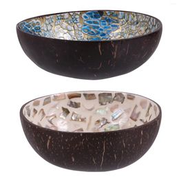 Bowls 2 Pcs Coconut Shell Bowl Table Top Decor Jewelry Organizer Tray Wooden Home Ornament