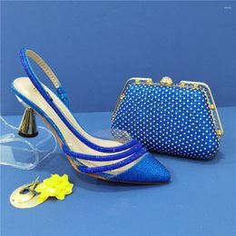 Dress Shoes Blue Color Comfortable Streamline Pointed Stiletto Noble Ladies Shoe Matching Lace Bag Wedding And Friend Party Sandals