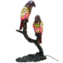 Table Lamps Vintage Tiffany Birds Lamp Foyer Bed Room Bar Apartment Decor Glass Night Light H 46cm 1039