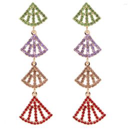 Dangle Earrings Personality Multi-color Geometric Fan-shaped Long For Woman Sweet Gifts