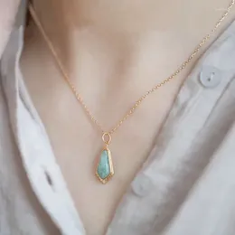 Chains LAMOON Vintage Necklace Natural Amazonite Gemstone Embossed Pattern Pendant S925 Silver Gold Plated Chain Jewellery Charm NI191