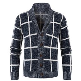 New version men's winter new European and American style thickened plaid fashionable slim fitting button casual men's sweater