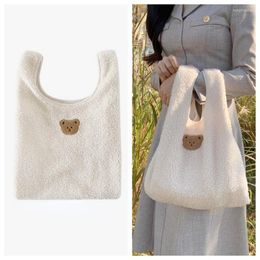 Storage Bags Ins Korean Style Lamb Wool Mommy Bag Cute Bear Embroidery Large Capacity Plush Handbag Handbags Organiser