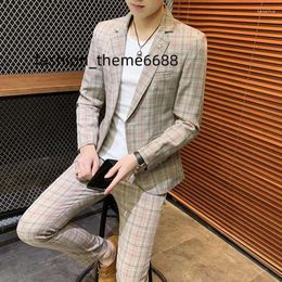 Men's Suits 2023 Boutique Fashion (Blazer Western Pants) Business Handsome Trend Casual Korean Version Slim Blazer Two-piece Set