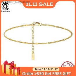 Anklets ORSA JEWELS 14K Gold 1.2mm Italian Cuban Chain Anklet for Women 925 Sterling Silver Fine Summer Beach Foot Bracelet Anklets SA43L231116