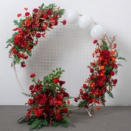 Decorative Flowers TONGFENG Artificial Silk Plant Rose Flower Arch Row Wedding Restaurant Ceremony Moon Shape Table Center Backdrop