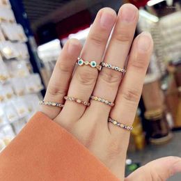 Cluster Rings Bohomian Evil Blue Eye For Women Gold Goth Boho Hip Hop Adjustable Ring Men Korean Fashion Jewellery Copper Zircon