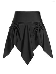 Röcke Dressfo Gothic Asymmetric Cinched Solid Black High Waist Taschentuch Sexy Schwimmen für Frauen