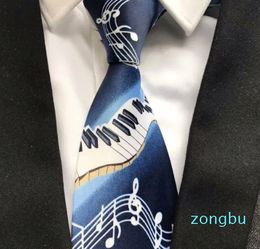 Designer's Men Musical Necktie Blue With Piano Music Notes Pattern