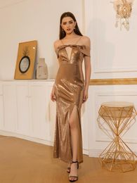 Party Dresses Angel-Fashions Off Shoulder Cut Out Slit Lace Back Mermaid God Prom Dress Elegant Formal Evening Gown 593