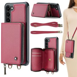 Bracelet Zipper Folio Vogue Phone Case for iPhone 14 13 12 11 Pro Max Samsung Galaxy S23 Ultra S22 S21 Plus RFID Blocking Multiple Card Slots Leather Wallet Chain Shell